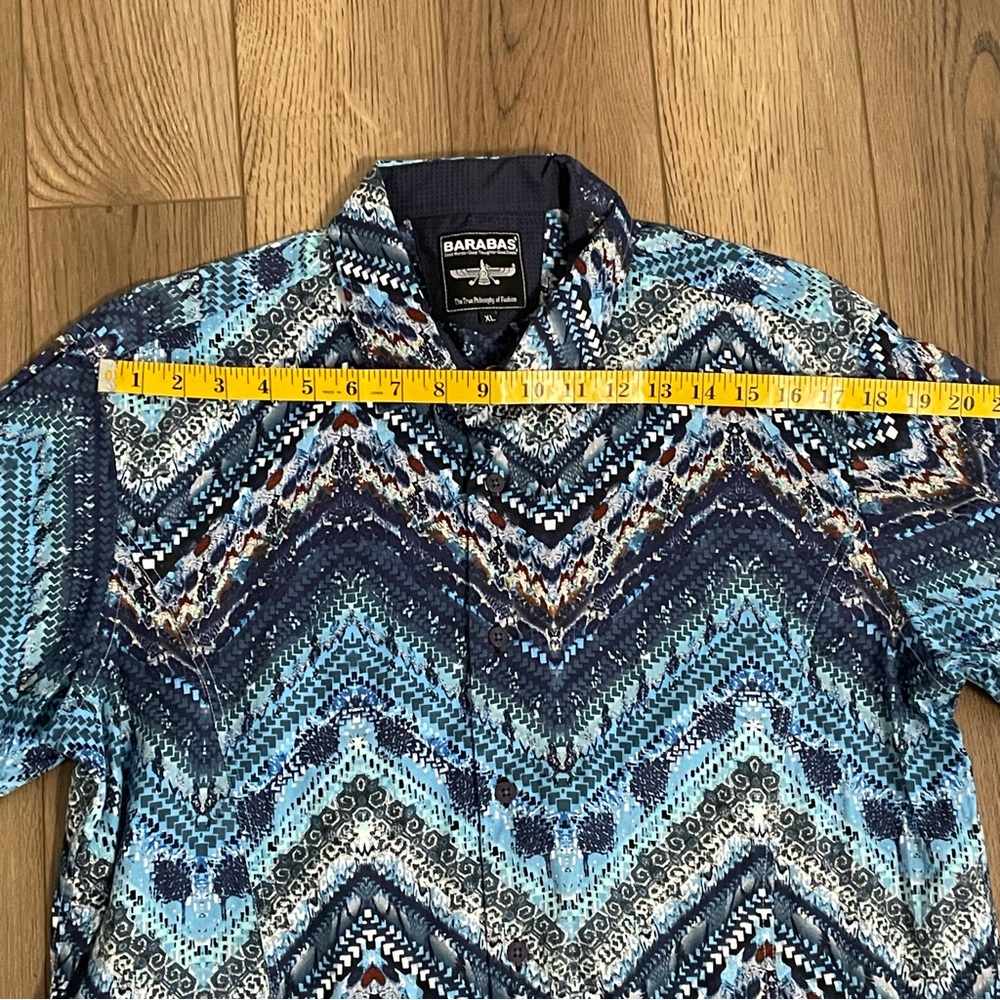 Barabas Tribal Print Long‎ Sleeve Blue Button Down Shirt Herringbone - Picture 10 of 11